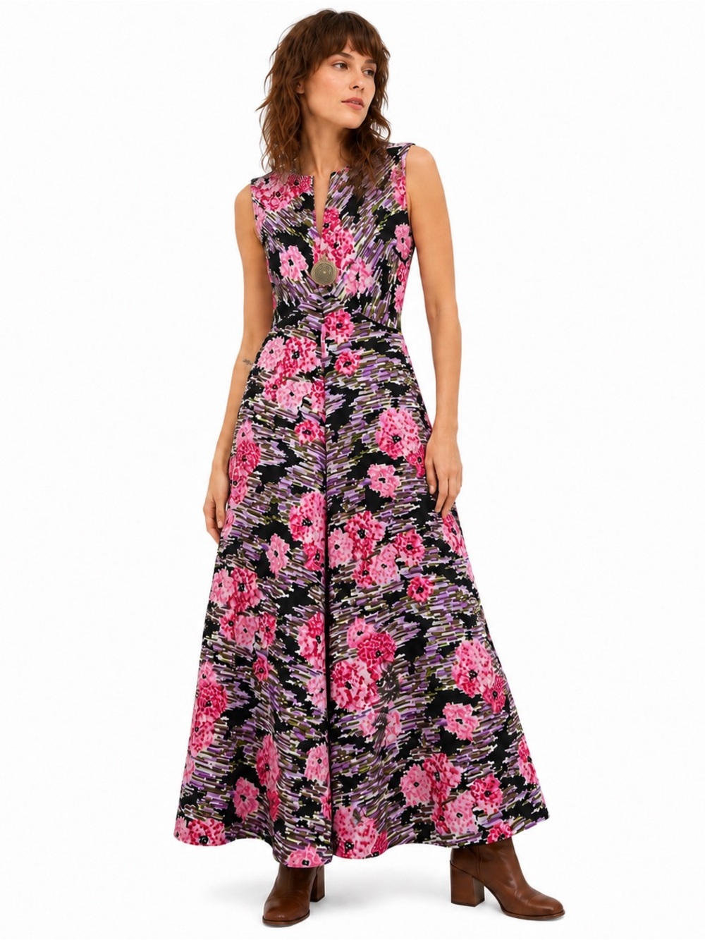 Vintage 1970s It’s Better Floral‎ Double Knit Maxi Dress A-Line Mod Bohemian 8